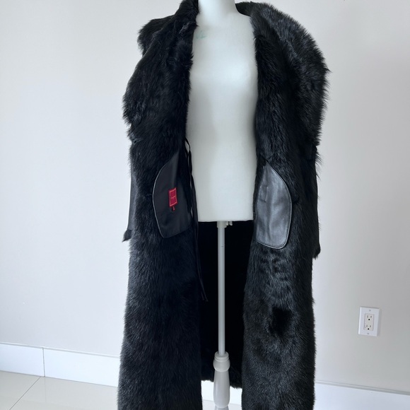 Cole Haan Elegant Black Fur-Trimmed Women's Coat - Picture 3 of 6